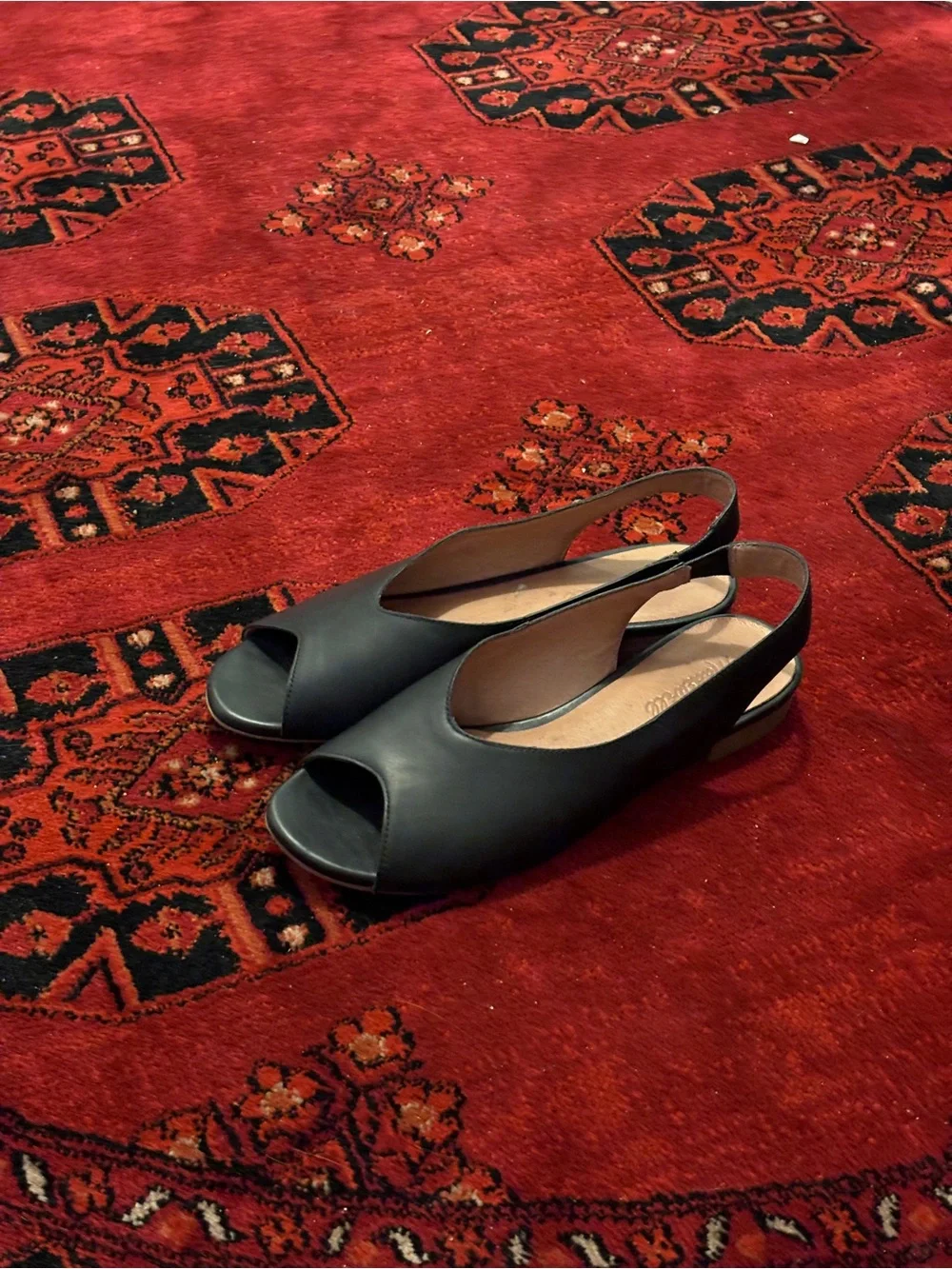 Madewell | Black Peep-Toe Slingback Flats | 7.5